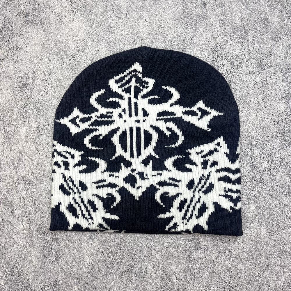 grunge gothic punk gray and white beanie